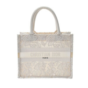 CHRISTIAN DIOR Book Tote White Canvas Lace Handbag